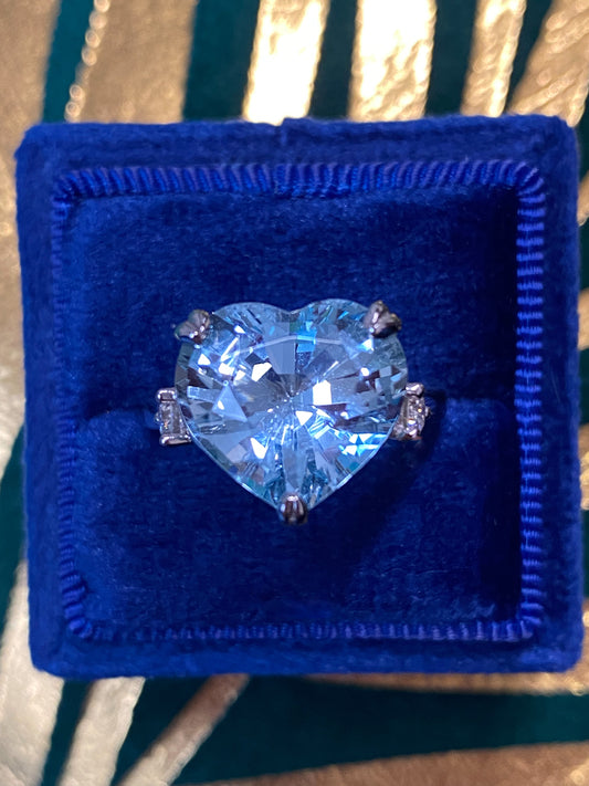 7.50 Carat Heart-Cut Aquamarine and Diamond Ring in Platinum