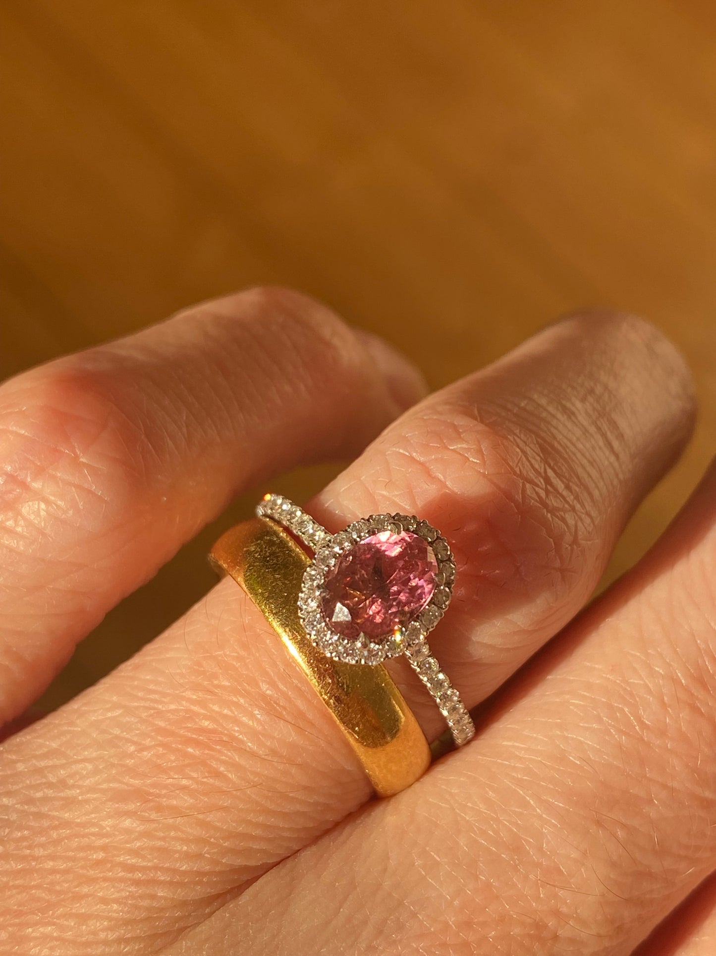 1.24 CTW Round Cut Pink Sapphire and Natural Diamond Halo Engagement Ring in Platinum