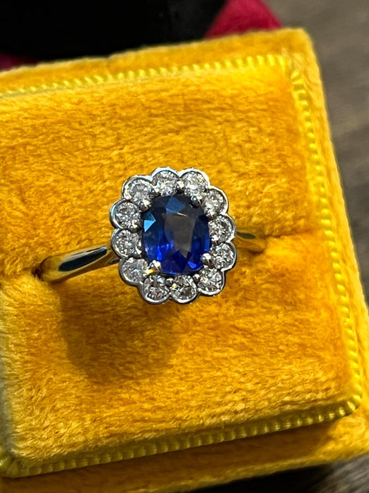 1.22 CTW Ceylon Blue Sapphire and Diamond Halo Engagement Ring in Platinum