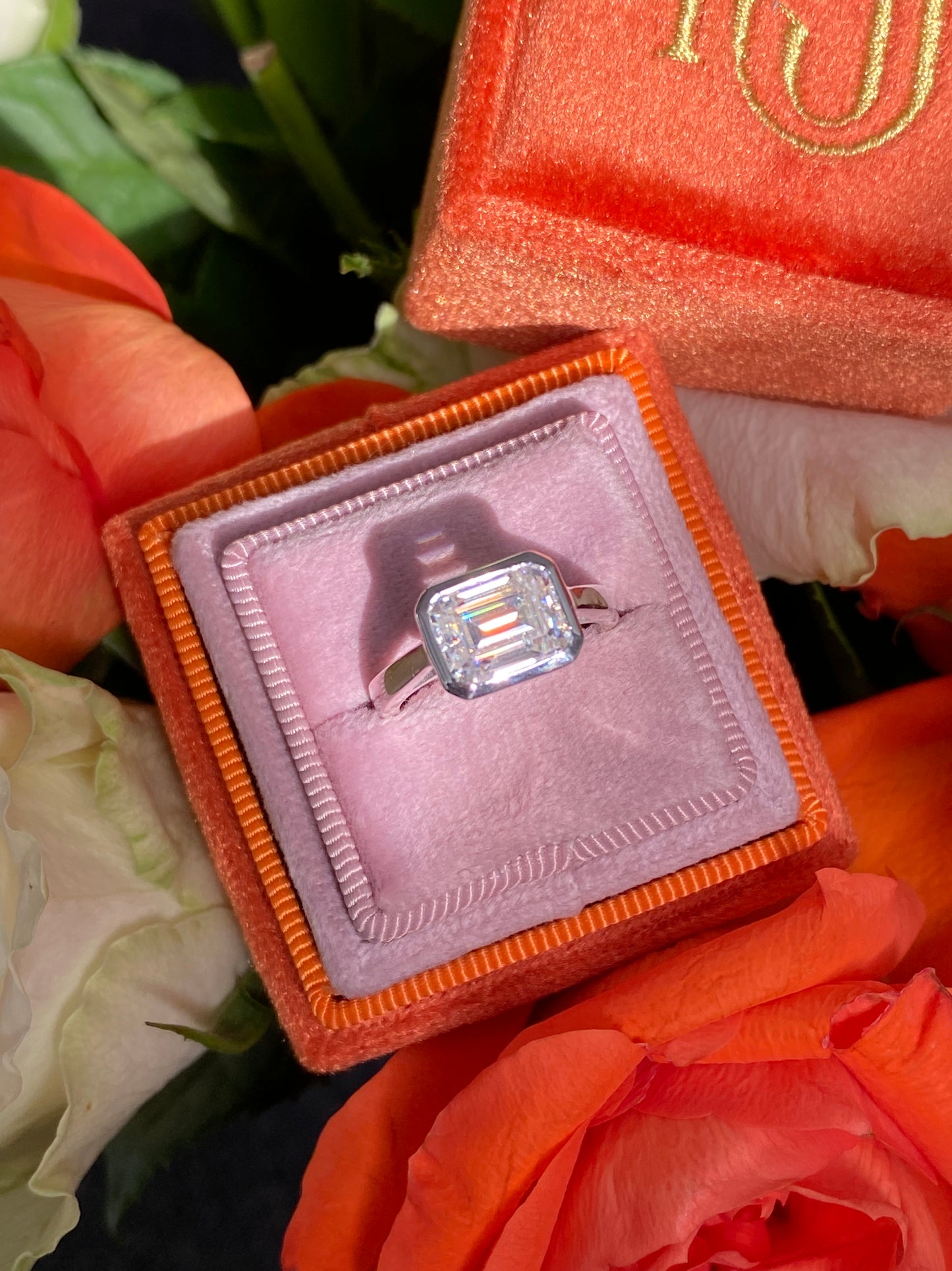 3.00 Carat Emerald Cut Moissanite East West Solitaire Ring