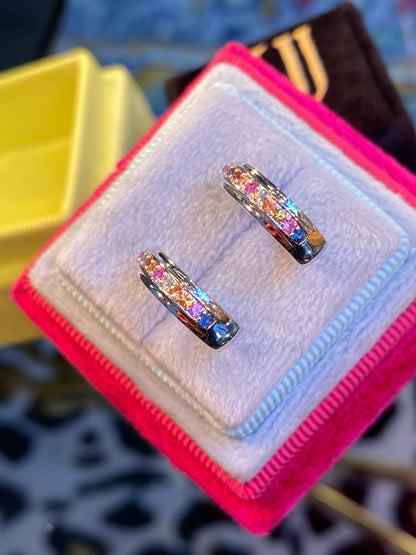 Rainbow Sapphire Hoop Earrings in 18ct White Gold