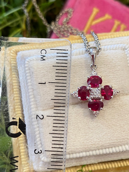 Vintage Ruby and Diamond Pendant Necklace in 18ct White Gold