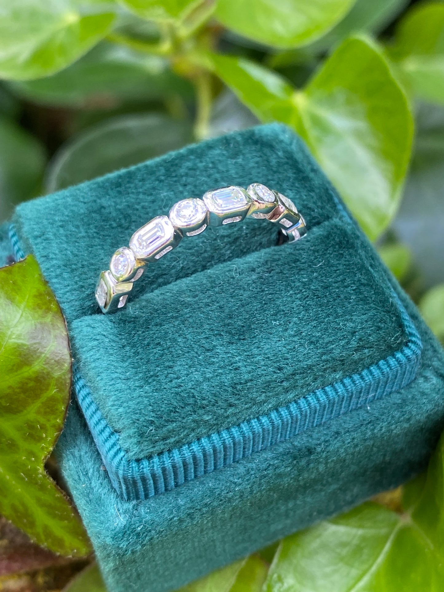 0.50 CTW Emerald Cut Moissanite Half Eternity Ring