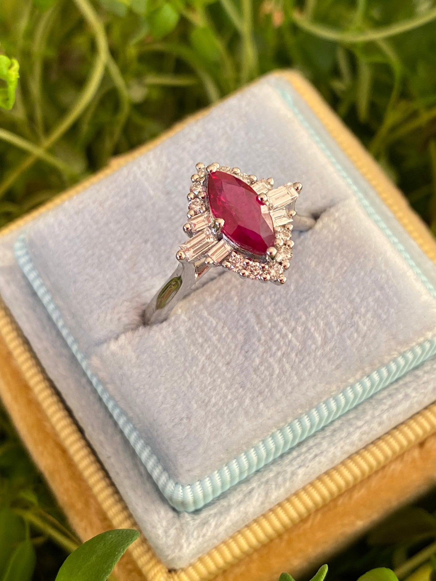 1.36ctw Marquise-Cut Ruby and Natural Diamond Halo Ring in Platinum