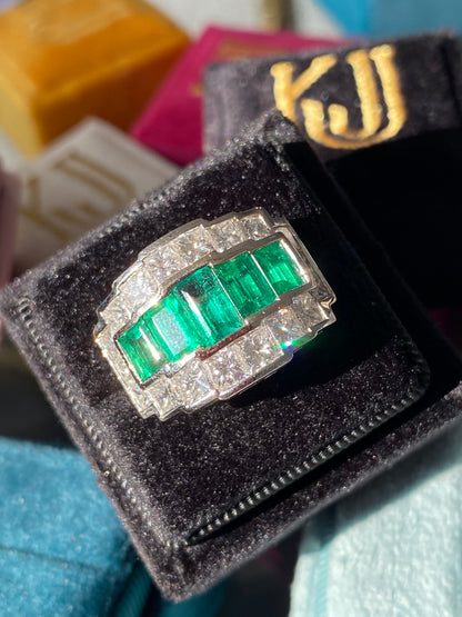 Colombian Emerald and Diamond Cocktail Ring in 18ct White Gold