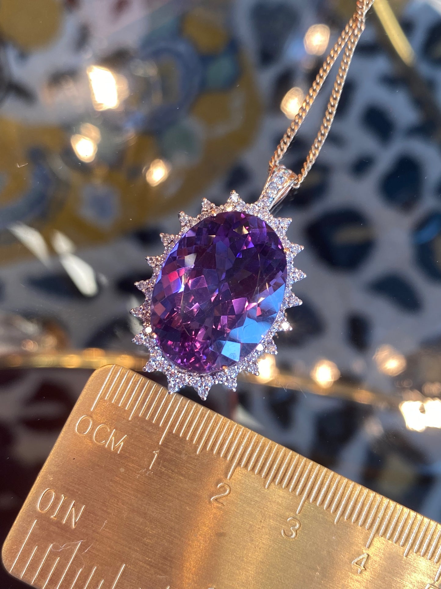 30.00 Carat Amethyst and Diamond Pendant in 9ct Yellow Gold