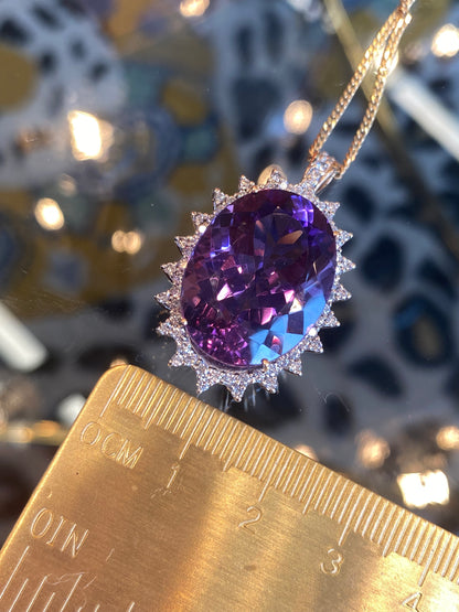 30.00 Carat Amethyst and Diamond Pendant in 9ct Yellow Gold