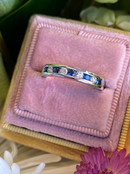 0.55 CTW Sapphire and Natural Diamond Eternity Wedding Stacking Ring in Platinum