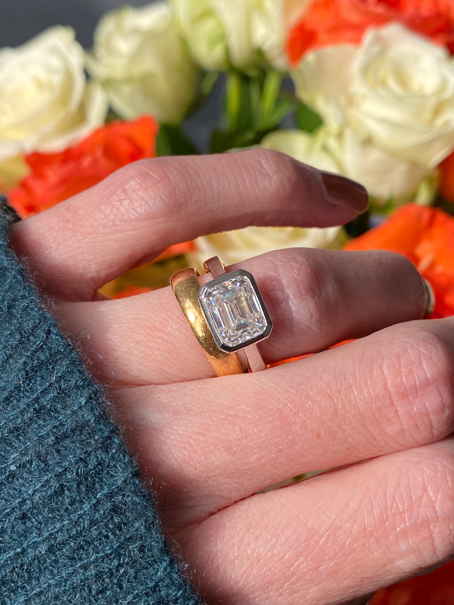 3.00 Carat Emerald Cut Moissanite East West Solitaire Ring