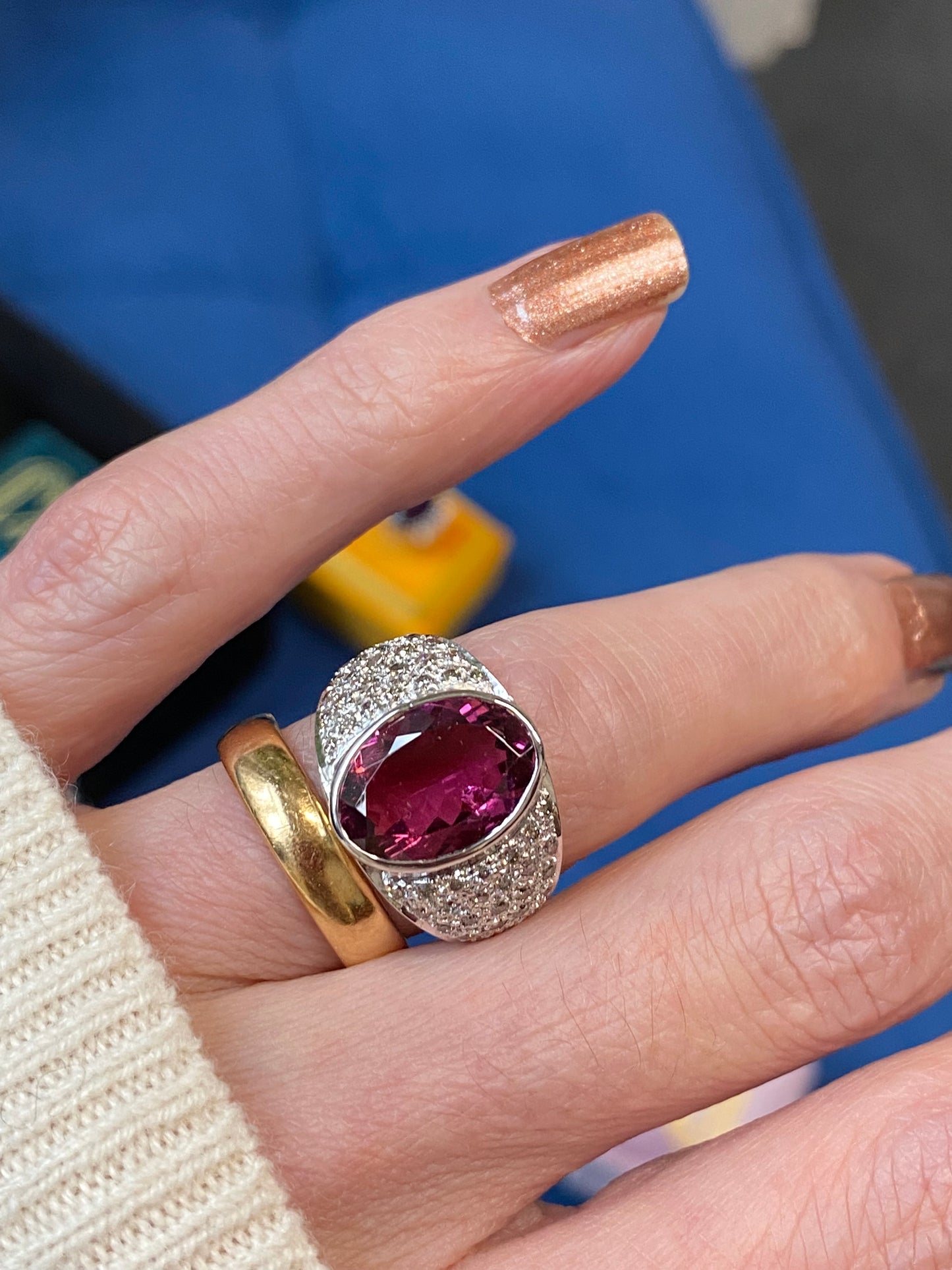 7.50 CTW Oval Cut Pink Tourmaline and Diamond Ring in 18ct White Gold