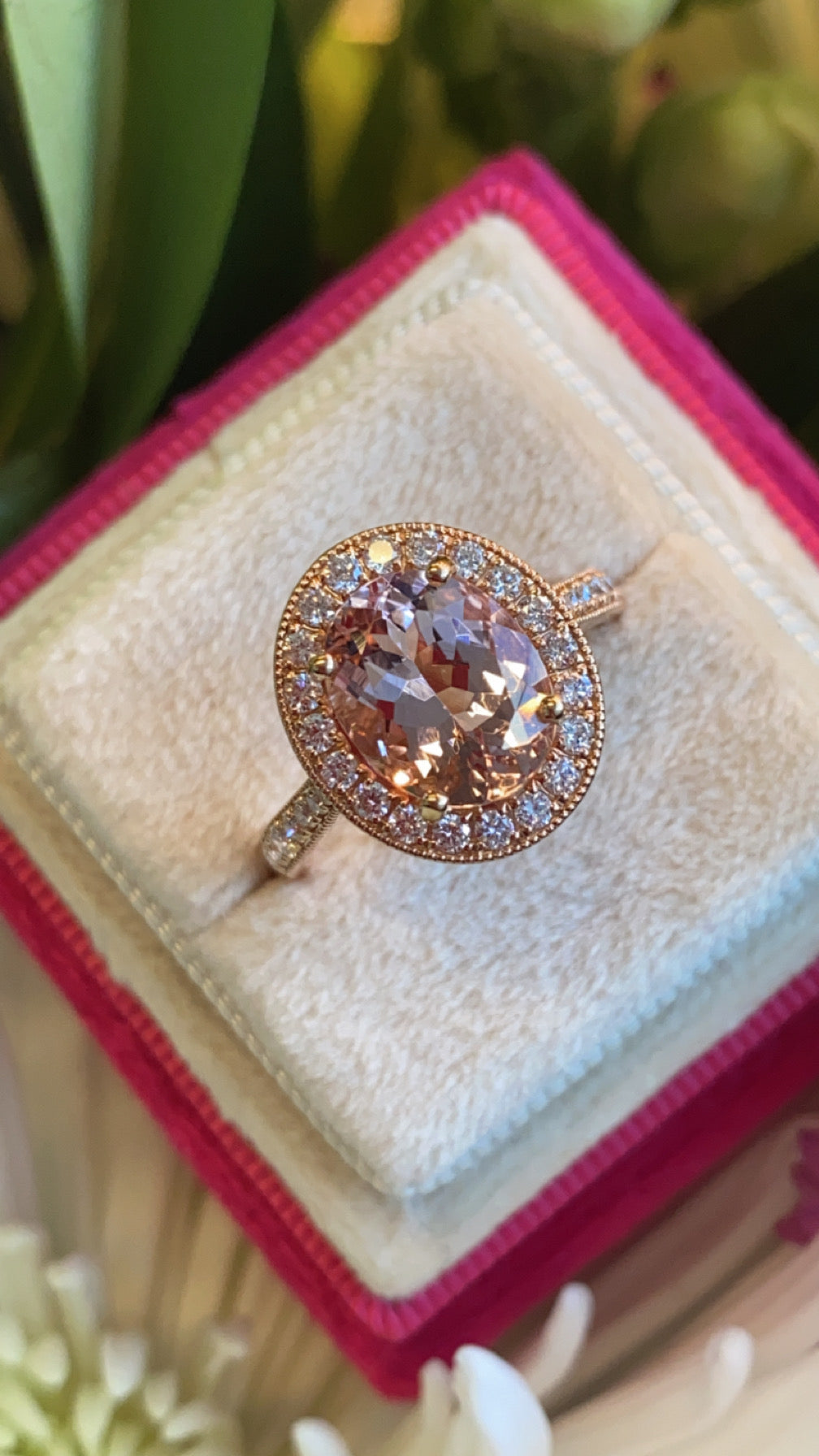 2.80 CTW  Morganite and Natural Diamond Ring in 18ct Rose Gold