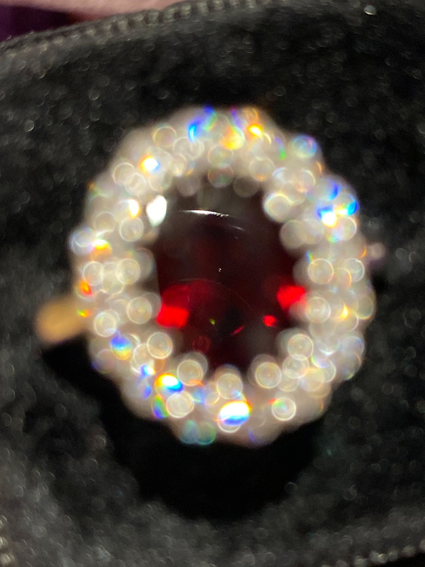 2.33 CTW Oval Cut Garnet and Moissanite Halo Cocktail Ring