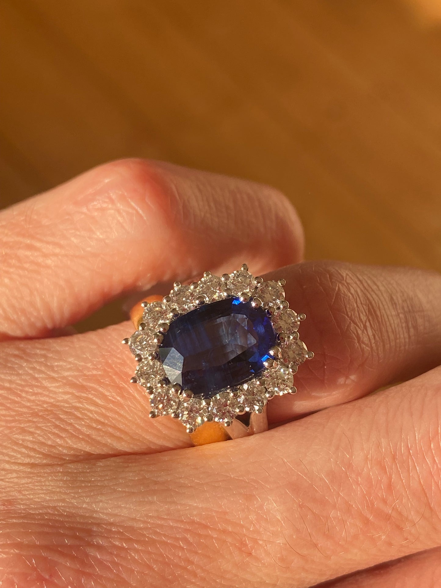 4.05 Carat Blue Ceylon Sapphire and 1.38 CTW Natural Diamond Halo Ring in Platinum