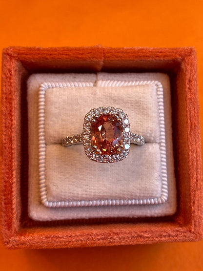 2.68 Carat Orange Sapphire and Natural Diamond Halo Engagement Ring in Platinum