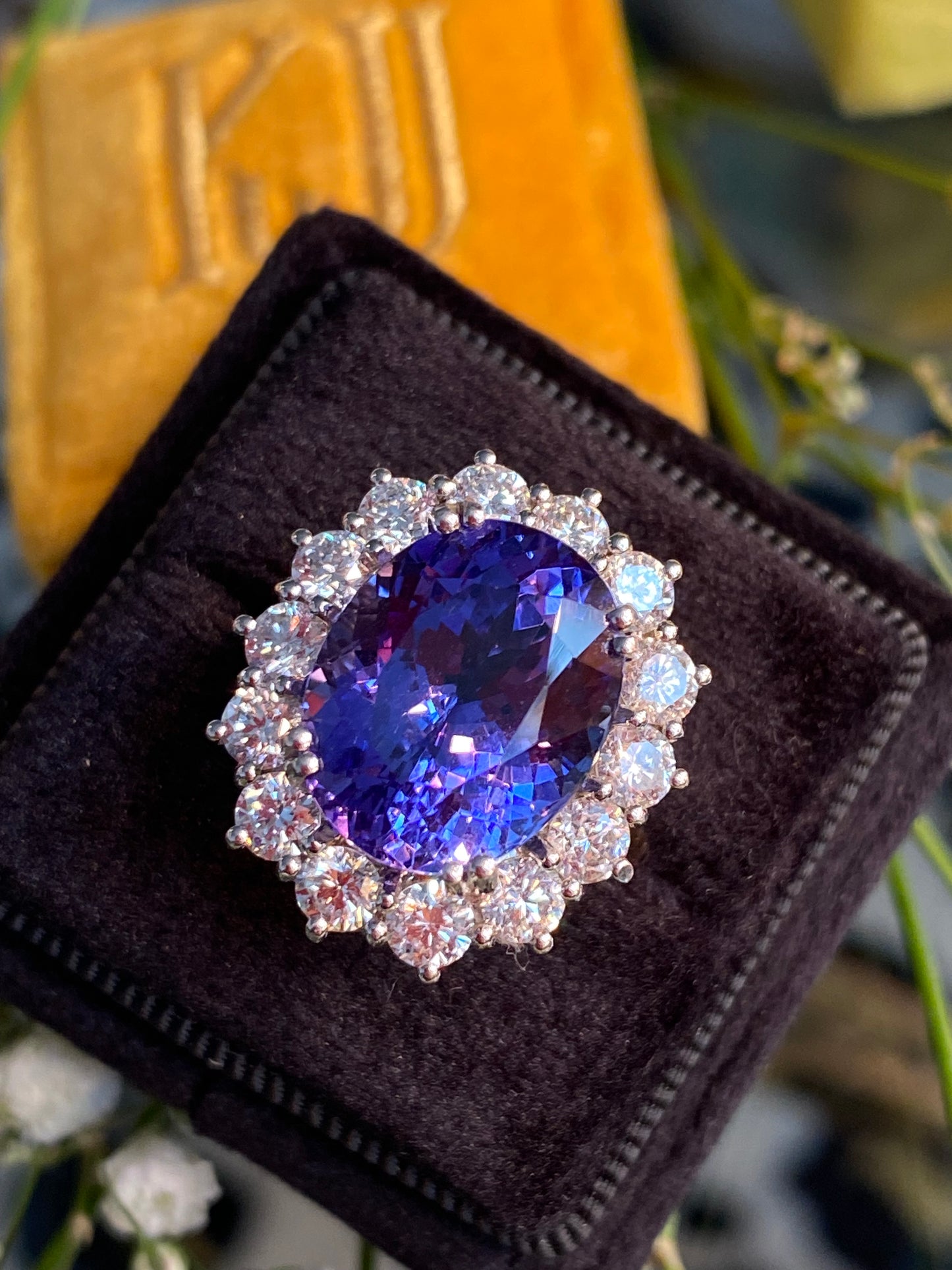 9.40 Carat Oval Cut Tanzanite and 2.02ctw Natural Diamond Cocktail Ring in 18ct Gold