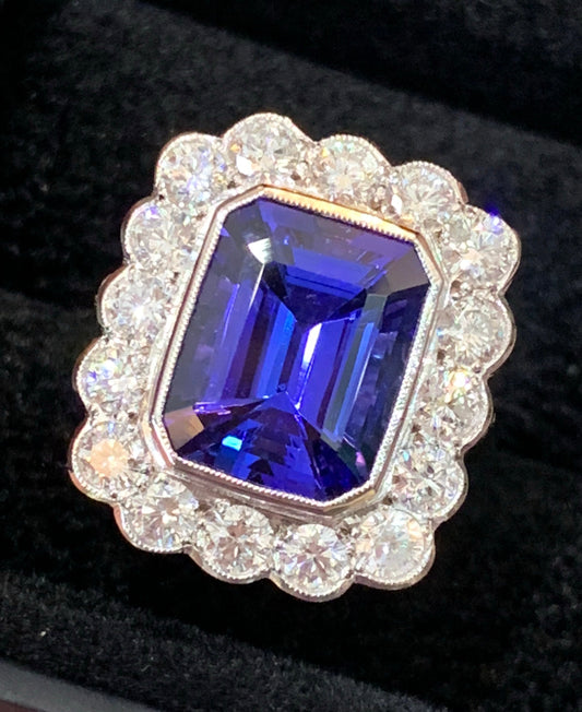 4.86 Carat Tanzanite and Diamond Cluster Ring in Platinum