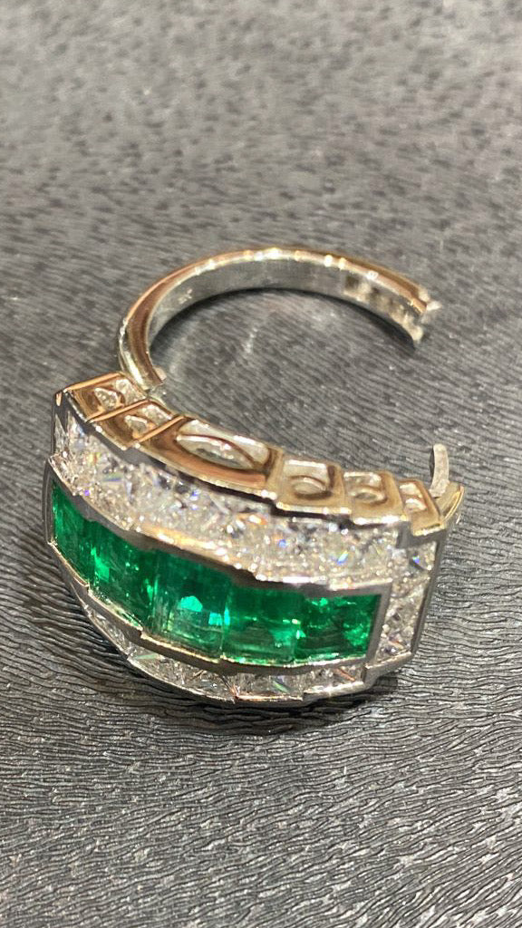 Colombian Emerald and Diamond Cocktail Ring in 18ct White Gold