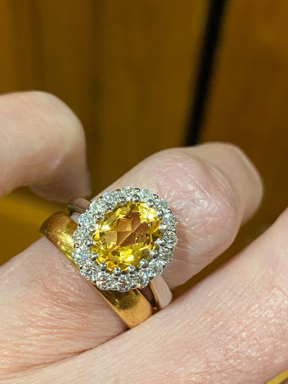 2.52 CTW Oval Cut Citrine and Moissanite Halo Cocktail Ring in Sterling Silver / 9ct Gold / 18ct Gold