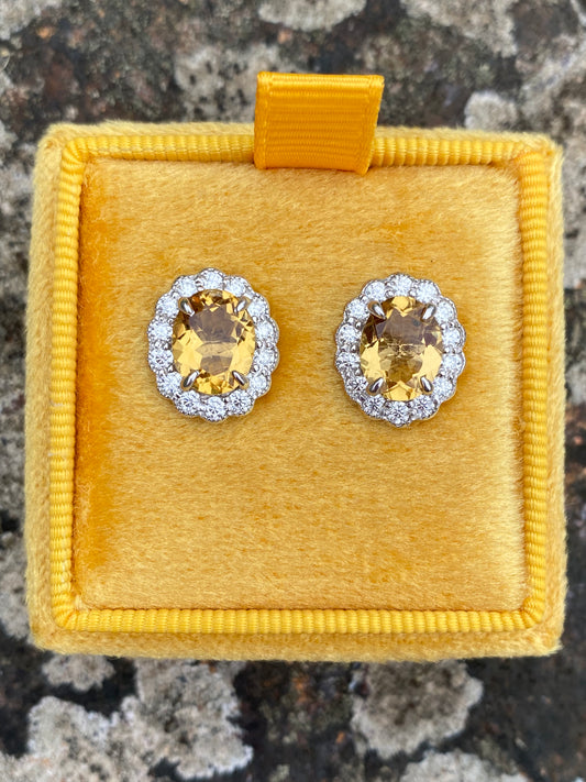 4.71 CTW Oval Cut Citrine and Moissanite Earrings in Sterling Silver