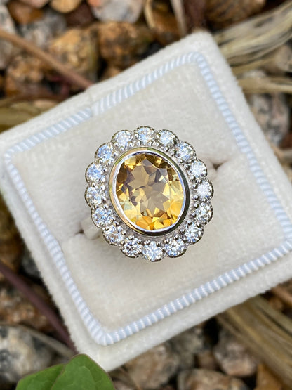 4.45 CTW Oval Cut Citrine and Moissanite Halo Cocktail Ring in Sterling Silver