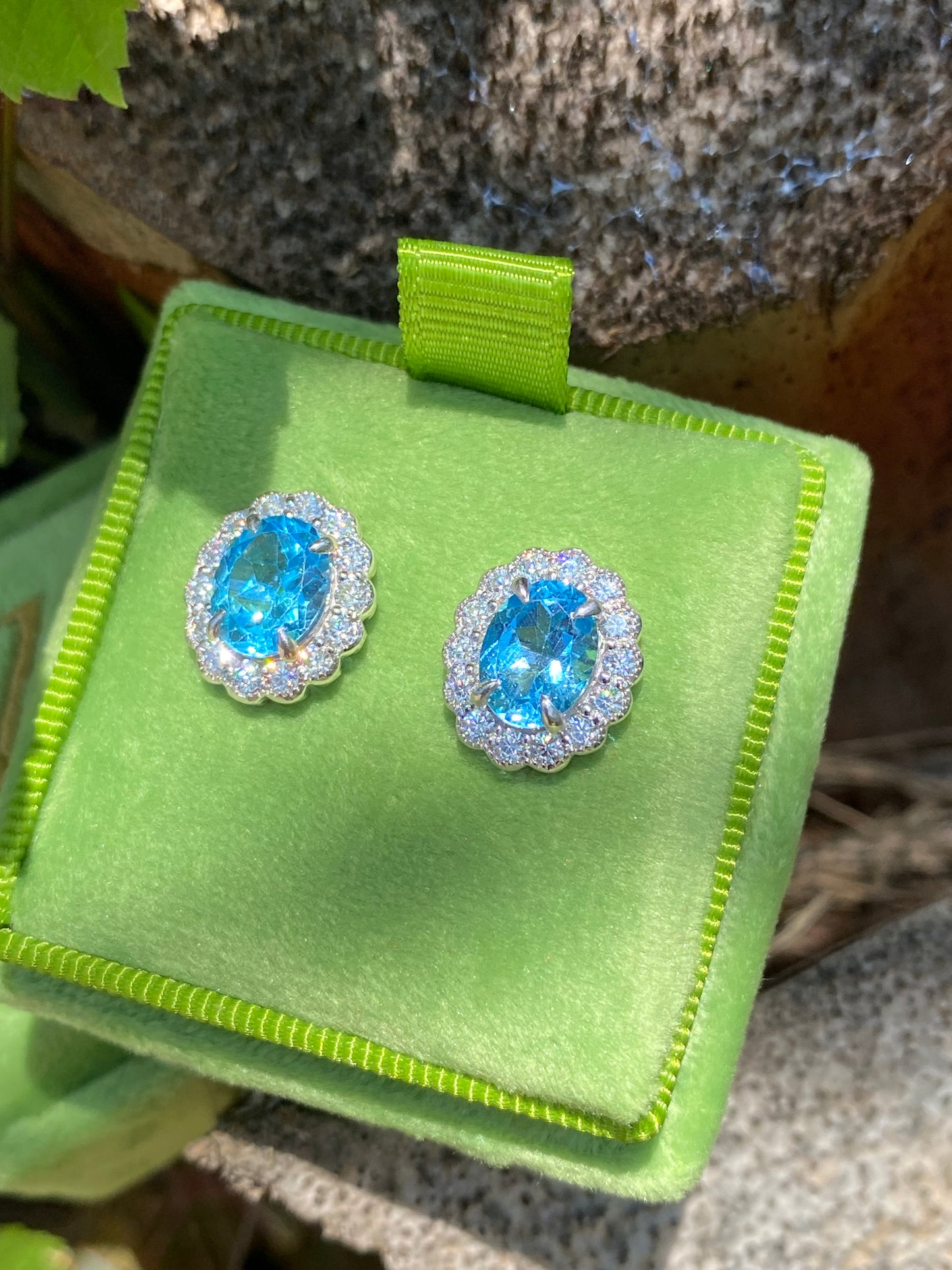 4.71 CTW Oval Cut Blue Topaz and Moissanite Earrings in Sterling Silver