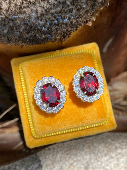 4.71 CTW Oval Cut Garnet and Moissanite Earrings in Sterling Silver