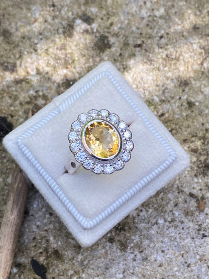 4.45 CTW Oval Cut Citrine and Moissanite Halo Cocktail Ring in Sterling Silver