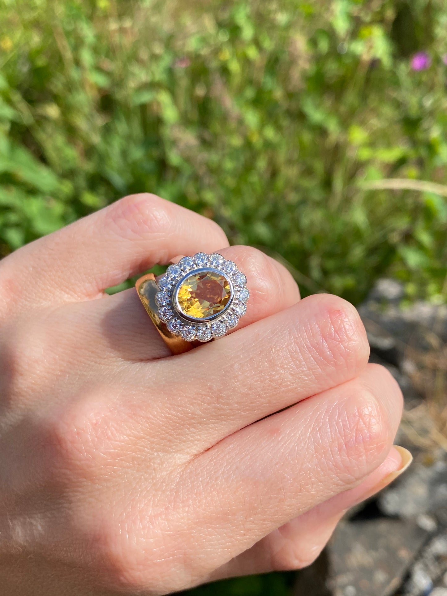 4.45 CTW Oval Cut Citrine and Moissanite Halo Cocktail Ring in Sterling Silver