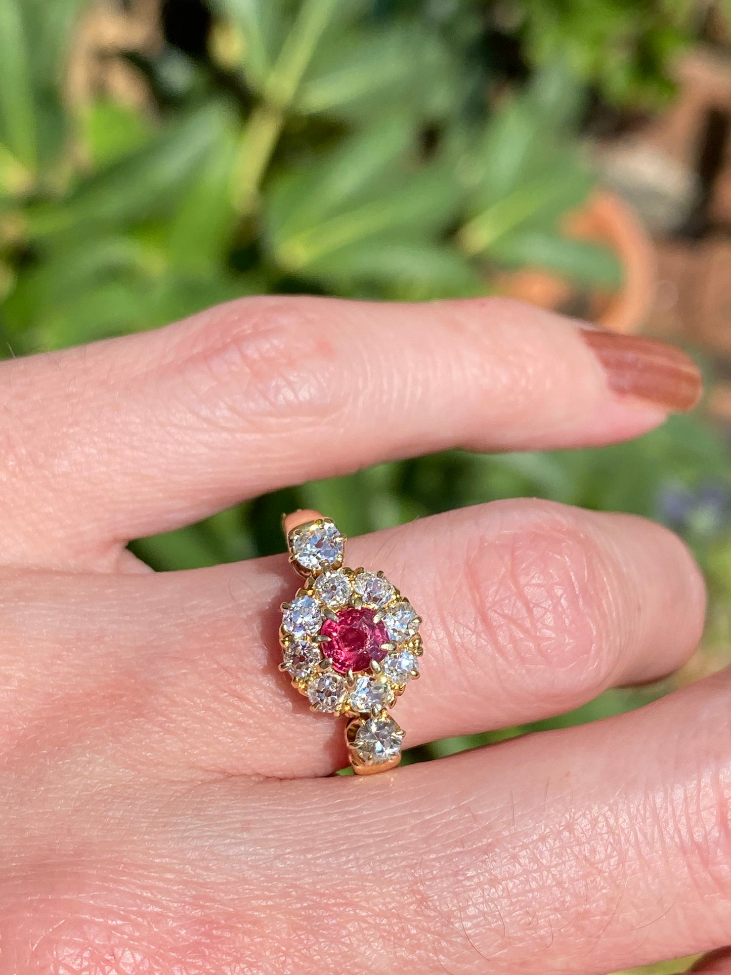 1.20 CTW Antique Ruby and Diamond Halo Ring in 18ct Yellow Gold