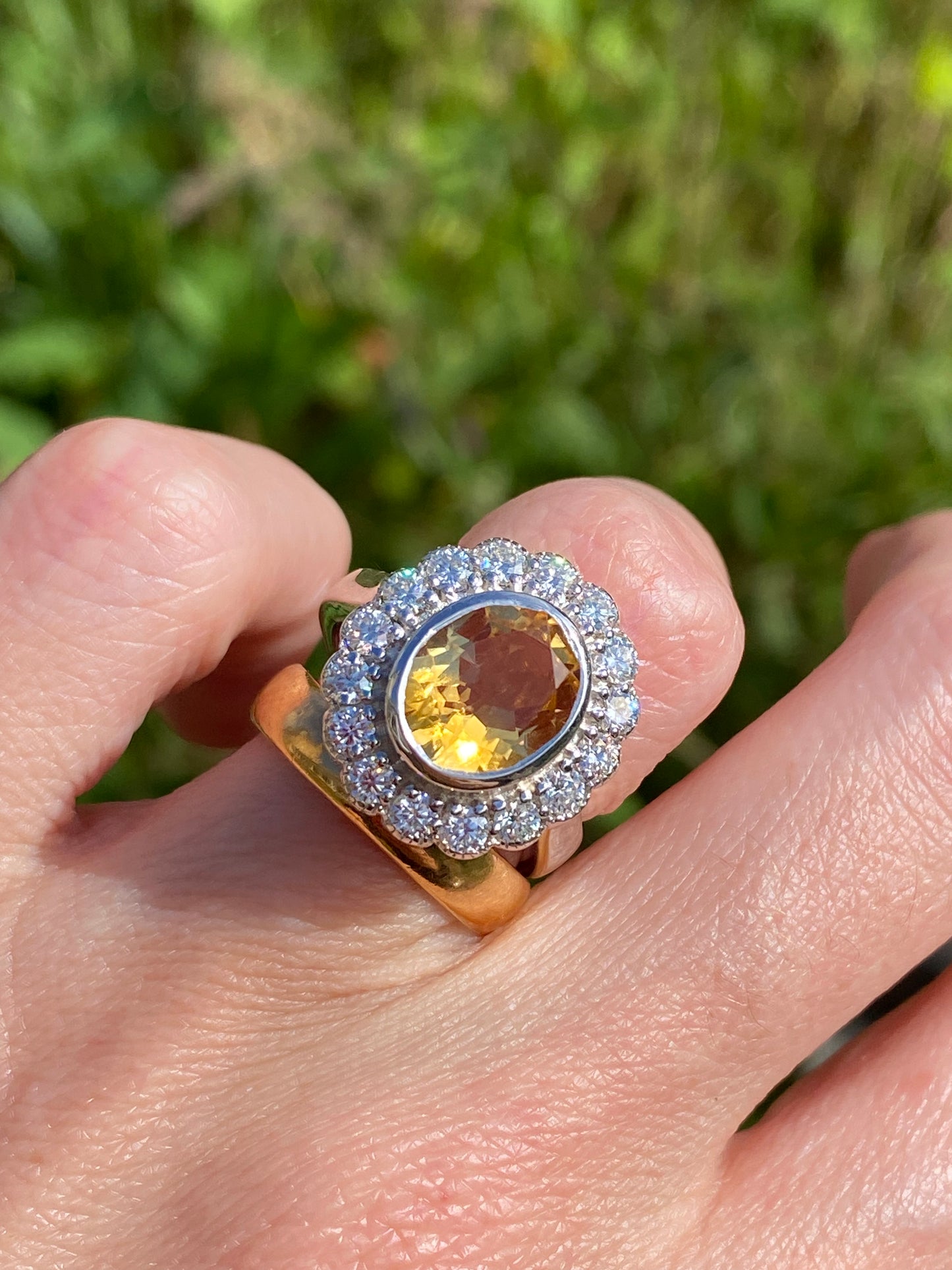 4.45 CTW Oval Cut Citrine and Moissanite Halo Cocktail Ring in Sterling Silver