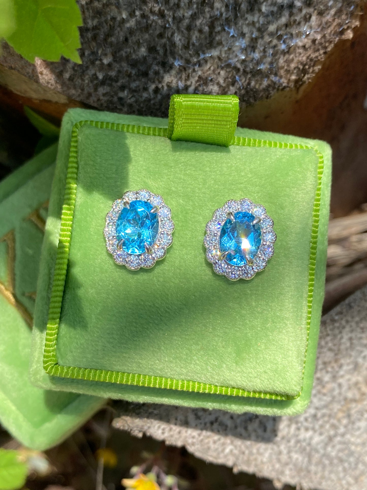 4.71 CTW Oval Cut Blue Topaz and Moissanite Earrings in Sterling Silver