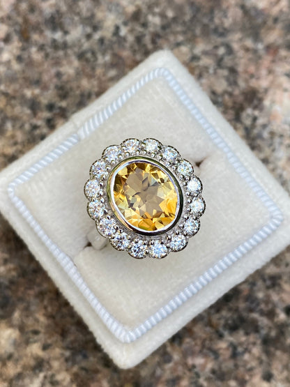 4.45 CTW Oval Cut Citrine and Moissanite Halo Cocktail Ring in Sterling Silver