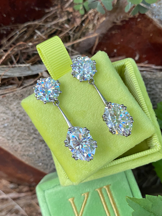 19.00 CTW Oval Cut Moissanite Drop Earrings in Sterling Silver