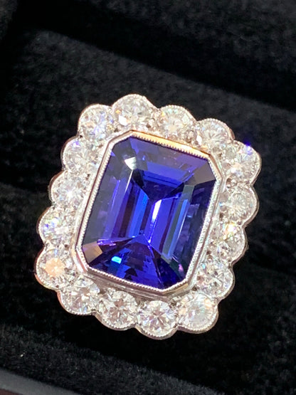 4.86 Carat Tanzanite and Diamond Cluster Ring in Platinum