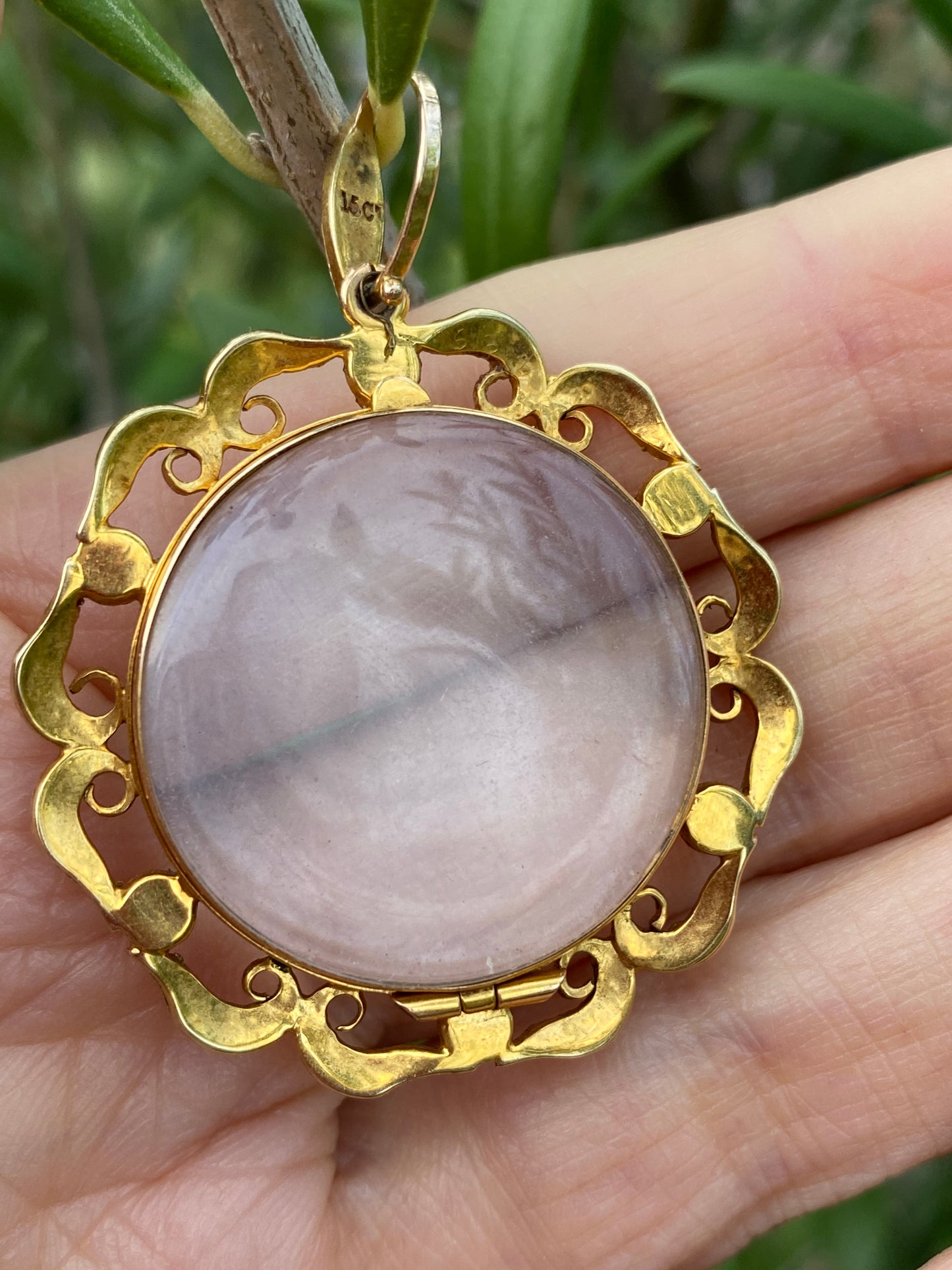 Antique Rock Crystal and Natural Seed Pearl Art Nouveau Pendant Locket Necklace in Yellow Gold 