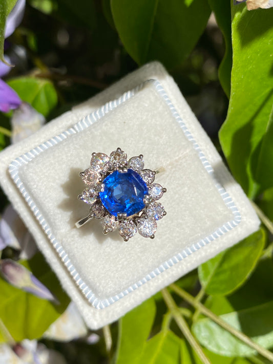 2 Carat Blue Ceylon Sapphire and Diamond Halo Engagement Ring 