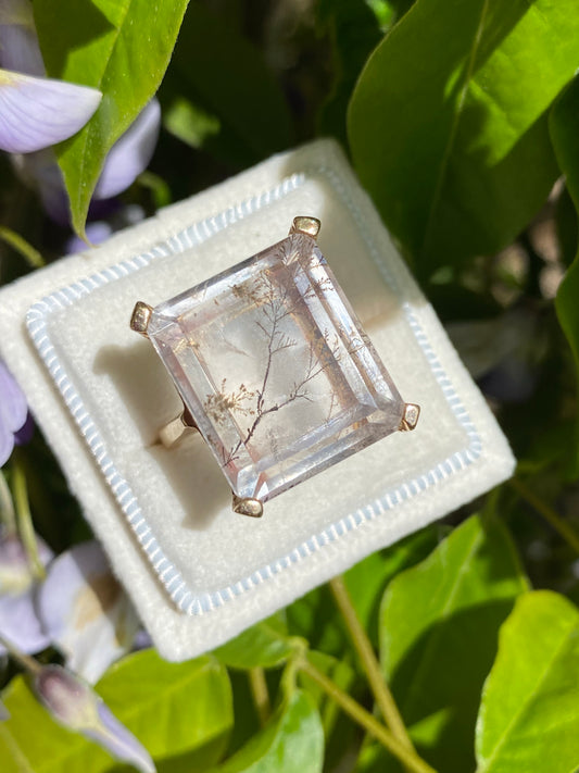 Vintage Dendritic Quartz Ring in Yellow Gold 