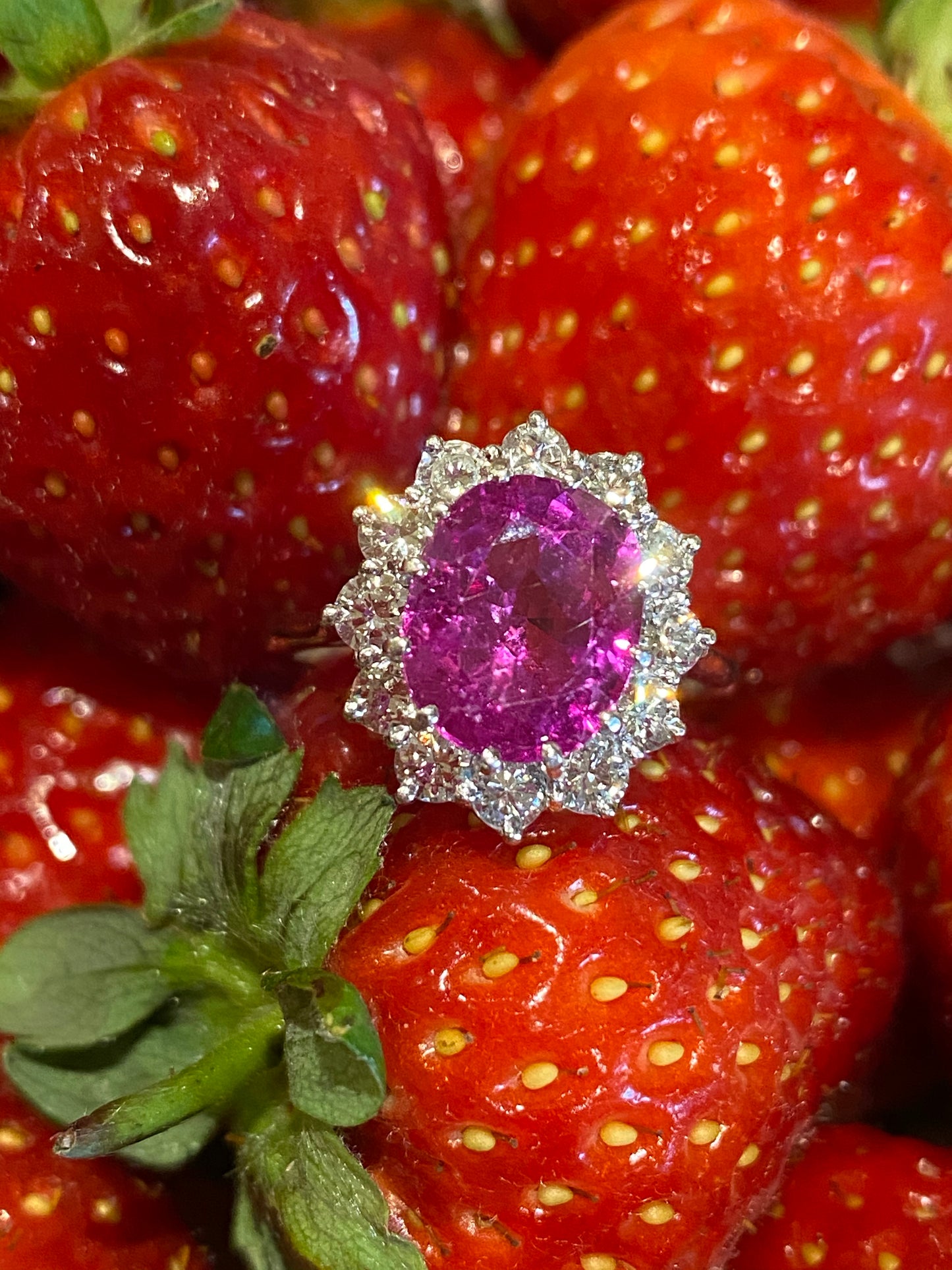 3.50 Carat Oval Pink Sapphire and Diamond Halo Vintage Engagement Ring 