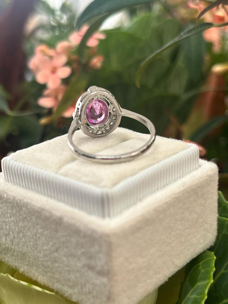 1.20 CTW Pink Sapphire and Diamond Compass Halo Engagement Ring in Platinum