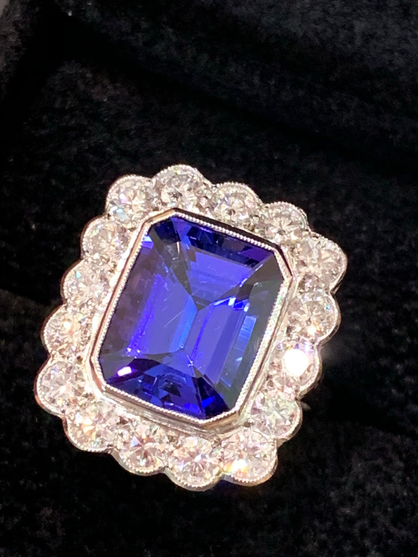 4.86 Carat Tanzanite and Diamond Cluster Ring in Platinum