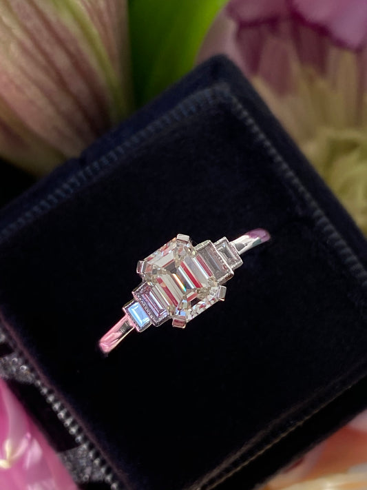 1.15 CTW Art Deco Emerald Cut Diamond Engagement Ring in Platinum