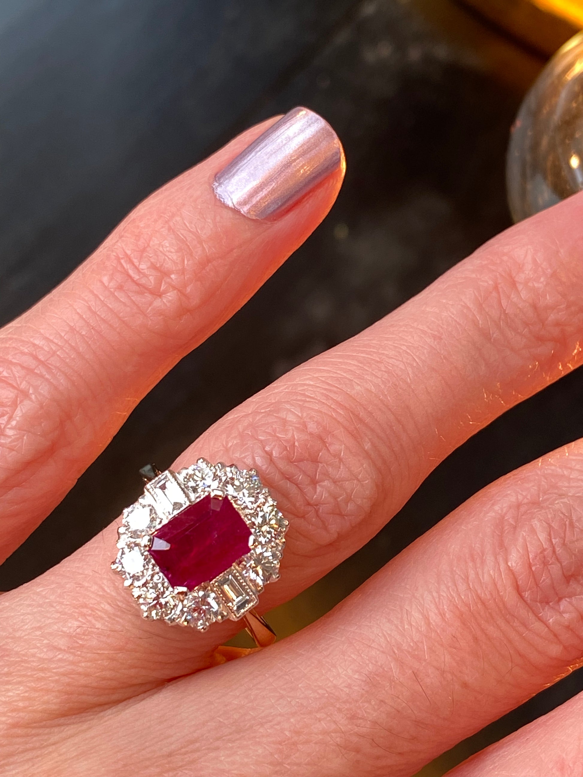 2 Carat Ruby and Diamond Antique Style Engagement Ring 