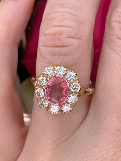 2.05 Carat Pink Sapphire and Diamond Ring in 18K Yellow Gold