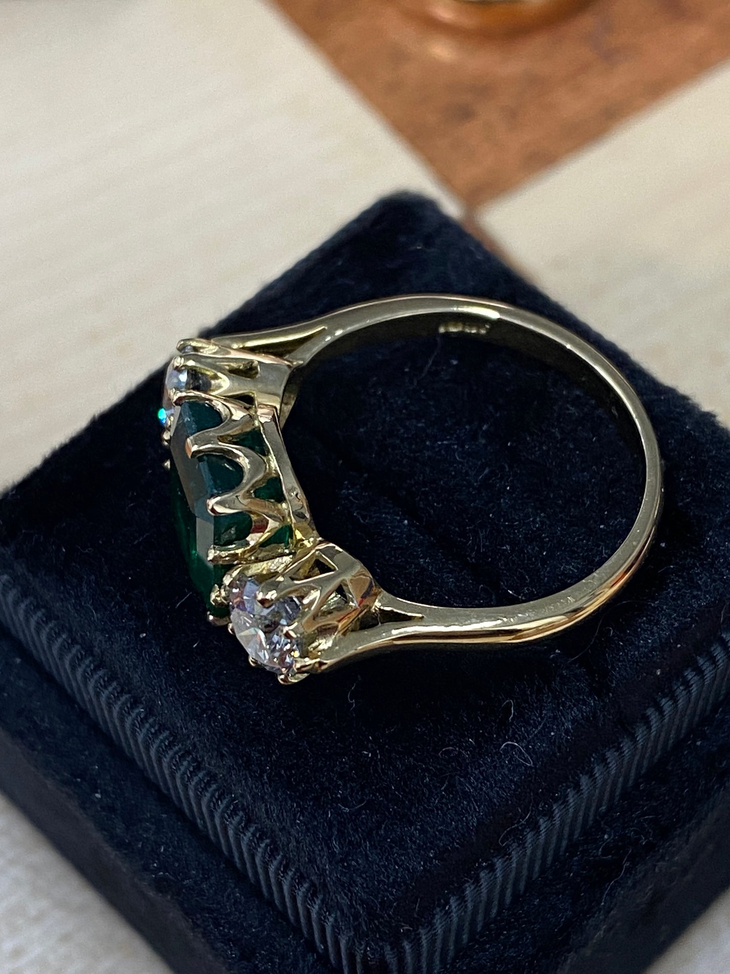 3 Carat Emerald and Diamond Three Stone Engagement Ring in Yellow Gold 