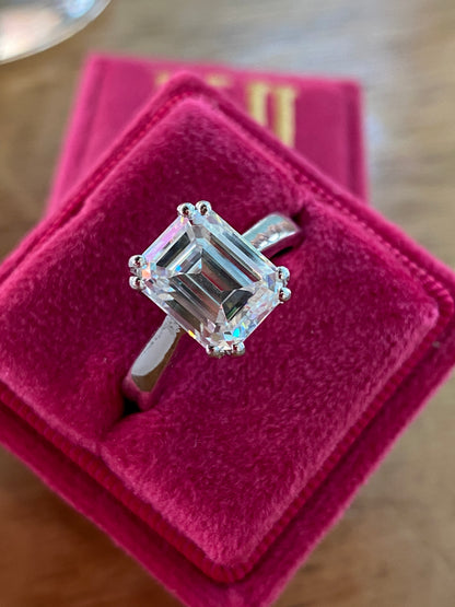 3.50 Carat Emerald Cut Moissanite Solitaire Engagement Ring