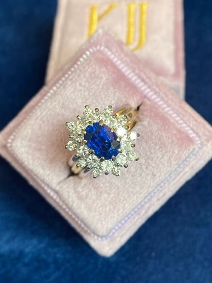 3.00 CTW Vintage Oval-Cut Blue Sapphire and Diamond Engagement Ring in 18ct Gold