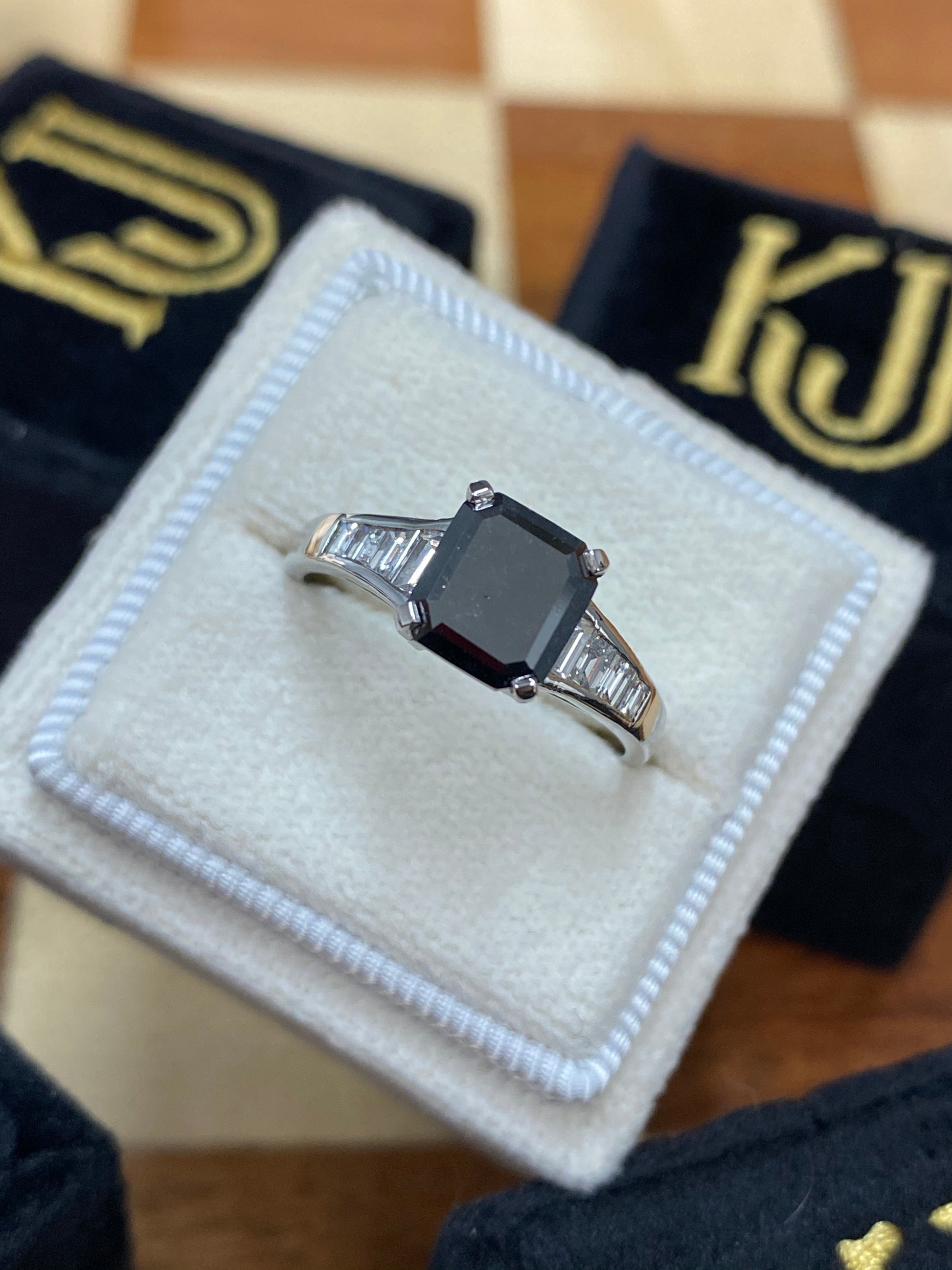 Sex and the City Carrie Black Diamond Art Deco Engagement Ring in Platinum 