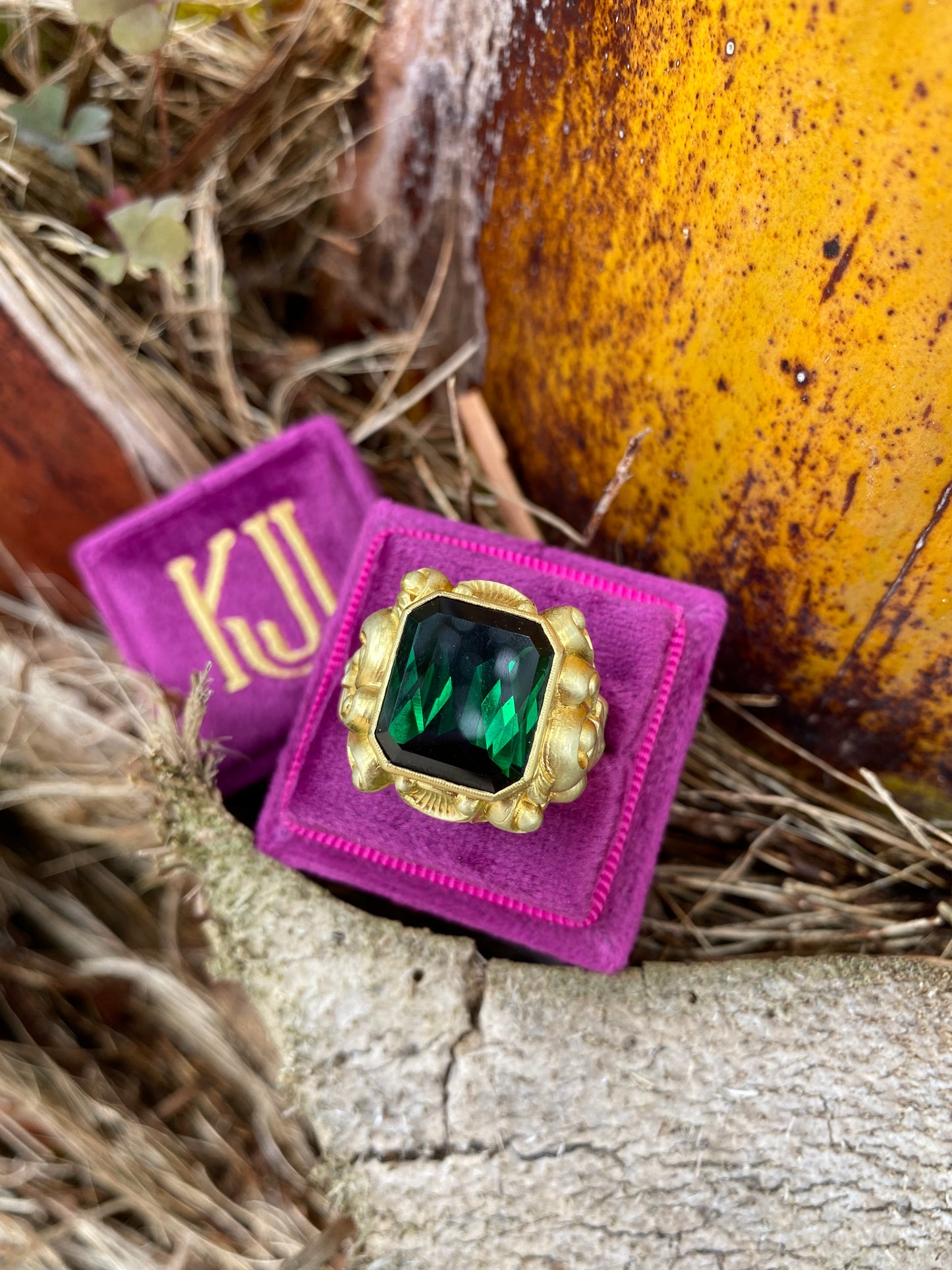 9.00 Carat Green Tourmaline Ring in Brushed Yellow Gold