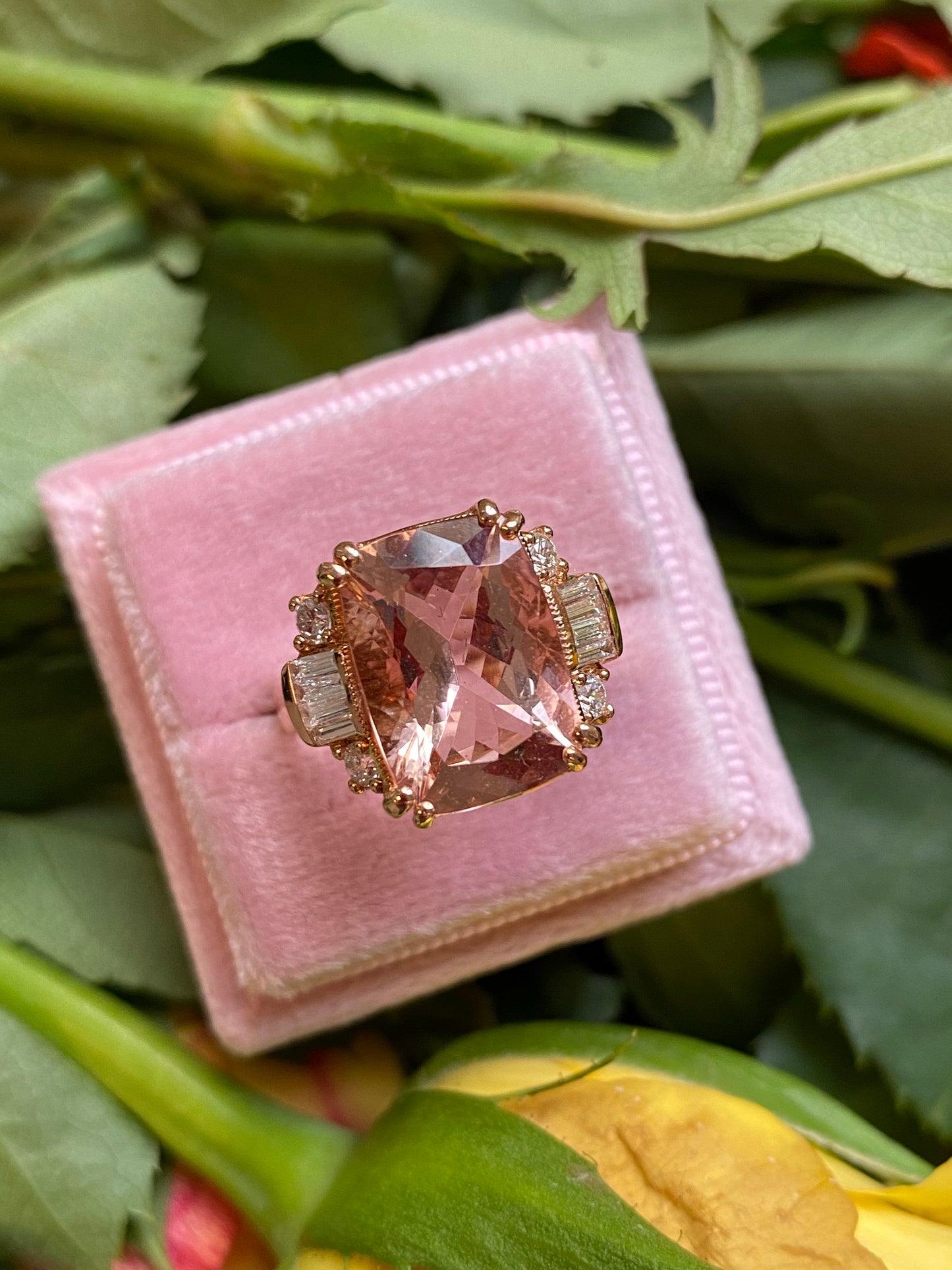 6 Carat Morganite and Diamond Cocktail Ring in 18K Rose Gold