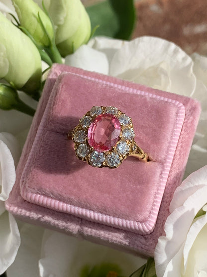 2.05 Carat Pink Sapphire and Diamond Ring in 18K Yellow Gold